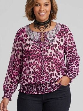 Ashley Stewart Pink Cheetah Print Long Sleeve Blouse 22 / 24